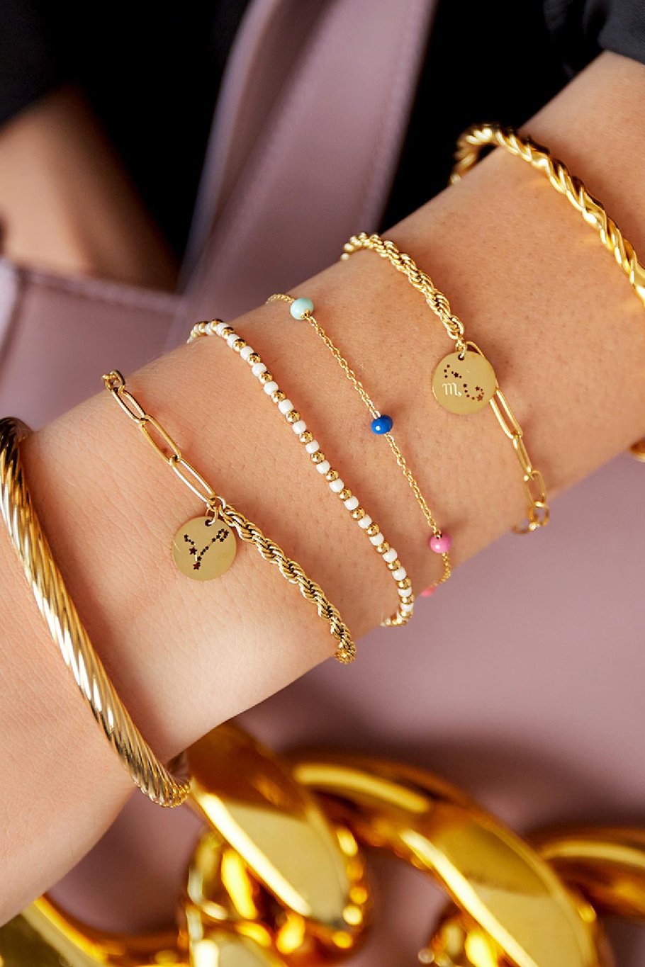 Pulsera signo del zodíaco Aries Color dorado Acero inoxidable Imagen2